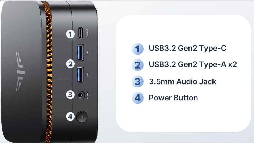 Front panel of AI Agent Mini PC